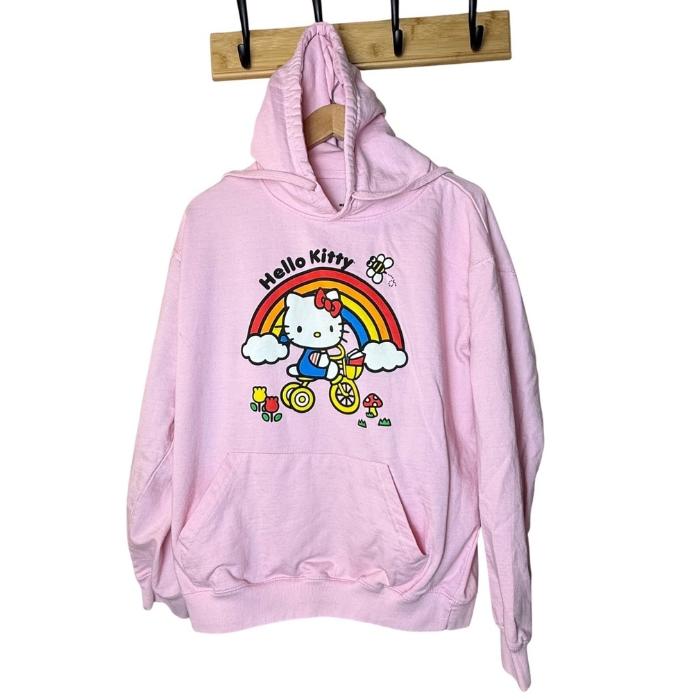 Hello Kitty Sanrio Rainbow Bike Hoodie‎ Women's Medium Pink Kawaii Sweatshirt
